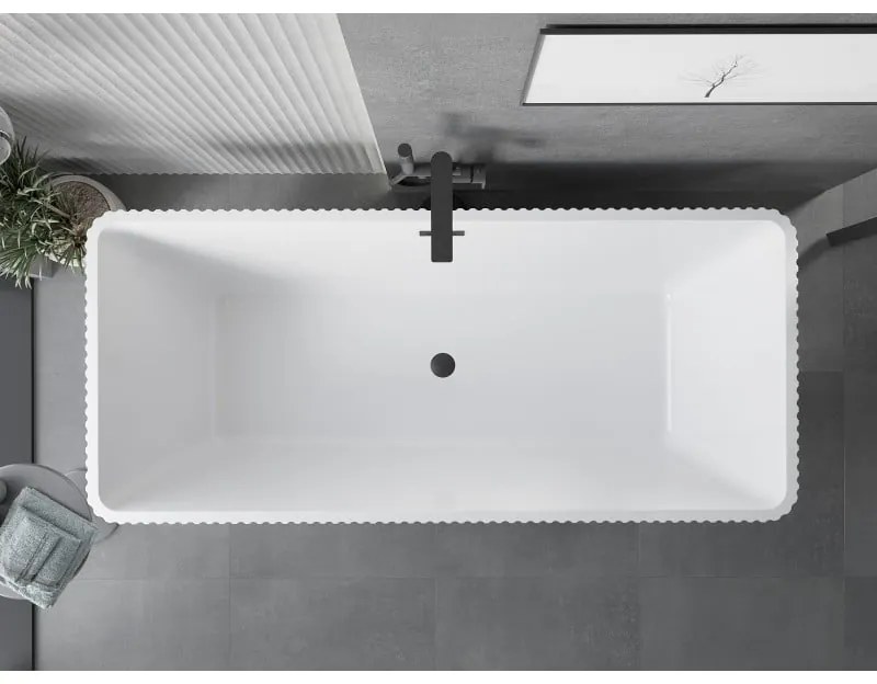 Mexen Tava, voľne stojaca ryhovaná vaňa 170 x 75 cm, biela-čierna, čierny matný prepad, 52851707575-70