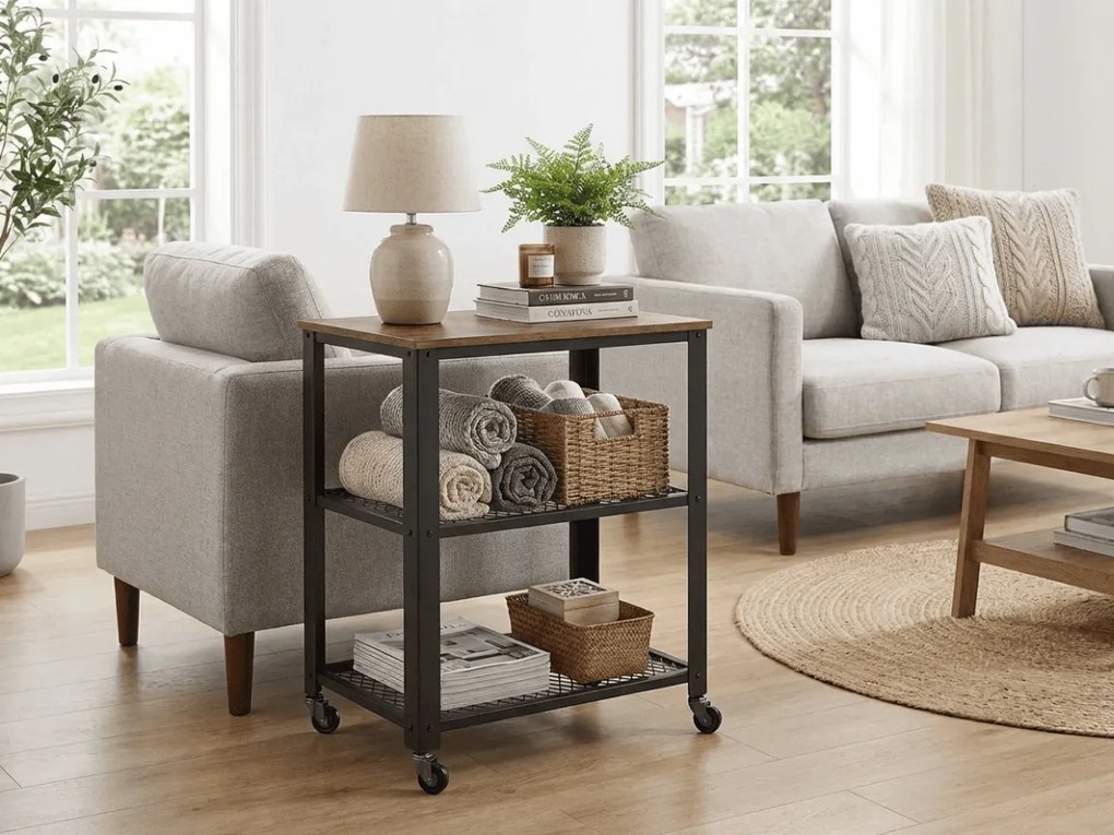 Odkladací stolík na kolieskach TAYLOR 60x40 cm, rustikálne hnedý