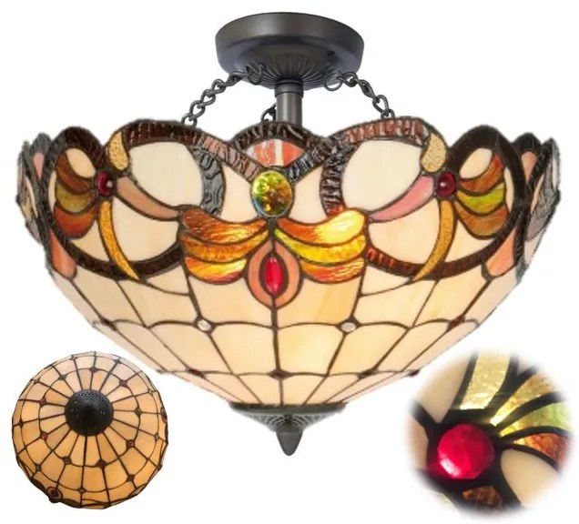 Stropné svietidlo na retiazkach Tiffany vitráž CASIOPEA Ø40 2*E27