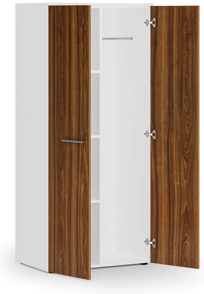 Kancelárska šatníková skriňa PRIMO WHITE, 3 police, šatníková tyč, 800 x 500 x 1781 mm, biela/orech