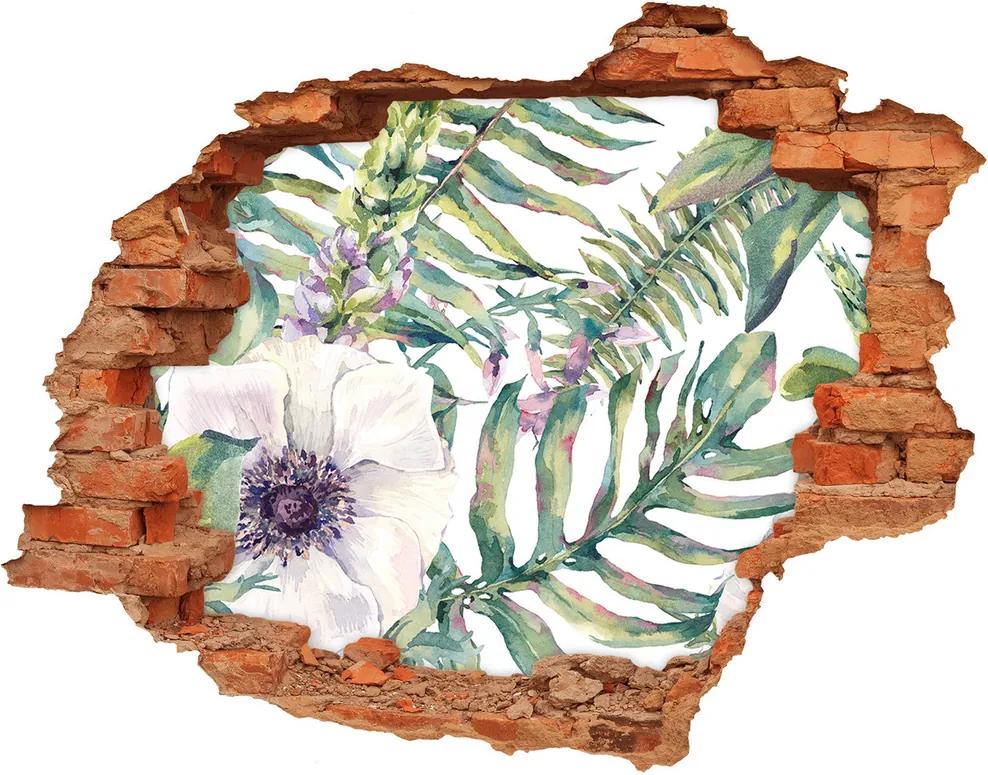 Nálepka 3D diera na stenu Papraď a kvety WallHole-cegla-90x70-115513944