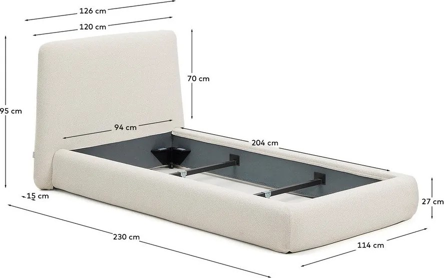 Béžová čalúnená jednolôžková posteľ 90x200 cm Martina – Kave Home