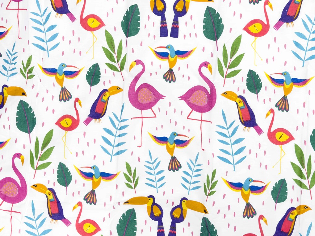 Bavlnené obliečky do postieľky TROPICAL FLAMINGO biele Rozmer obliečky: 45 x 65 cm | 90 x 135 cm