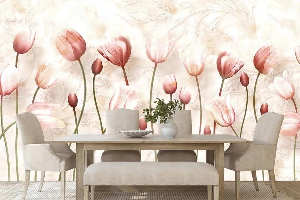 Samolepiaca tapeta staroružové tulipány - 150x270