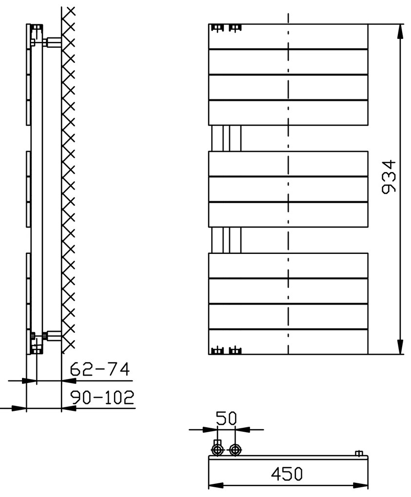 Aqualine, MILI vykurovacie teleso 450x934 mm, čierny mat, DC606T