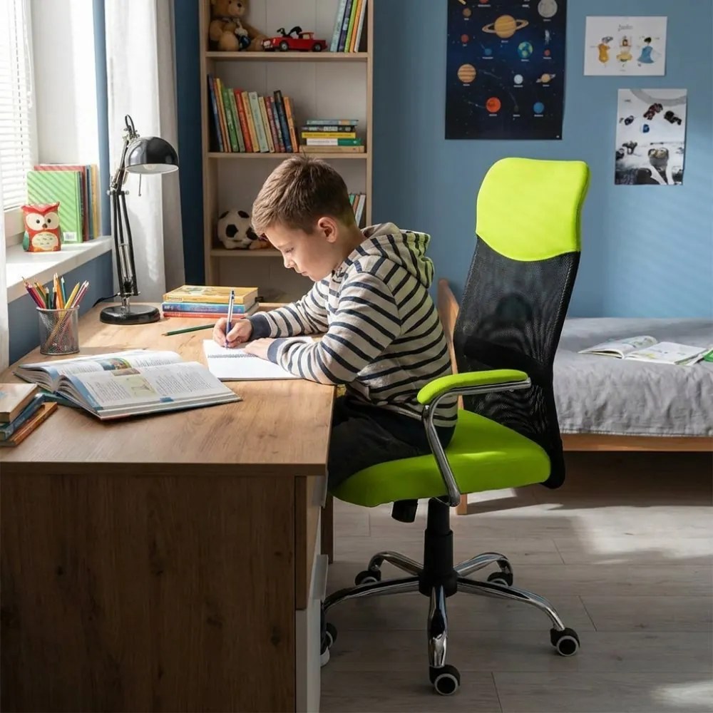 Detská stolička Neoseat TEENAGE — látka, čierna / reflexná zelená