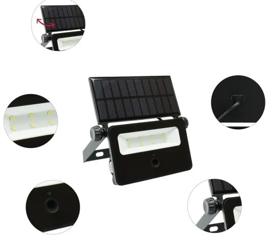 LED Solárny reflektor so senzorom NOCTIS LED/2W/1800 mAh 3,7V 6000K IP65