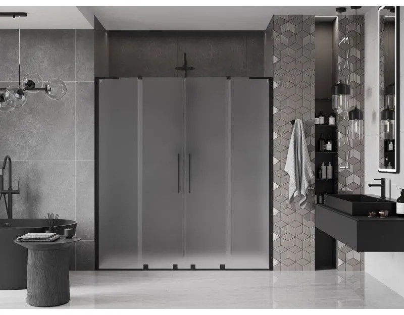 Mexen Velar L Duo, posuvné sprchové dvere do otvoru 200 cm, 8mm sklo námraza, čierna matná, 871-200-003-32-70