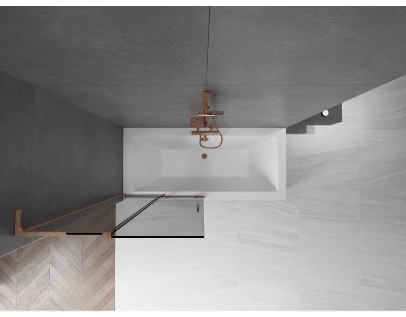 Mexen Velar L, 2-krídlová posuvná vaňová zástena 90 x 150 cm, 8mm šedé sklo, medená matná, 896-090-003-41-65