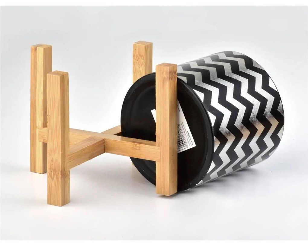 Kvetináč Ava Zigzag Silver and Black