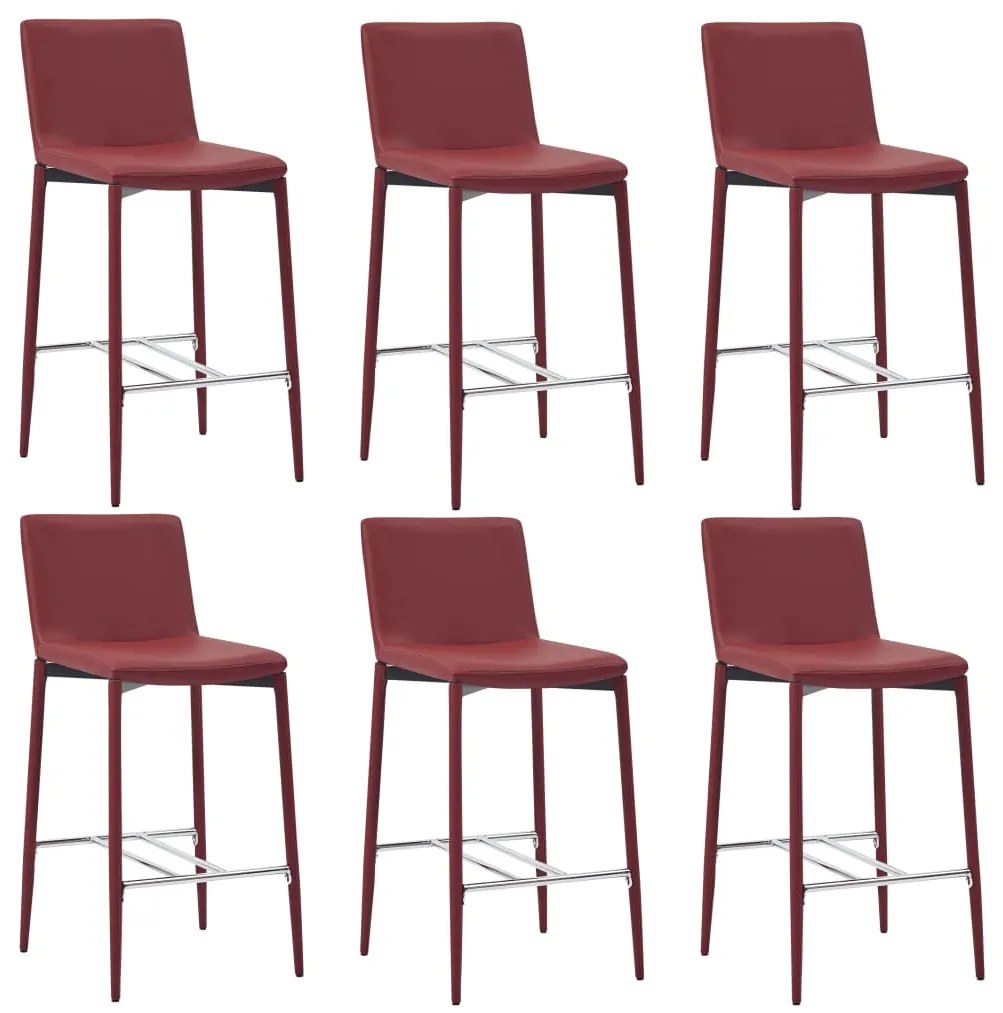 vidaXL Barové stoličky 6 ks, vínovo červené, umelá koža