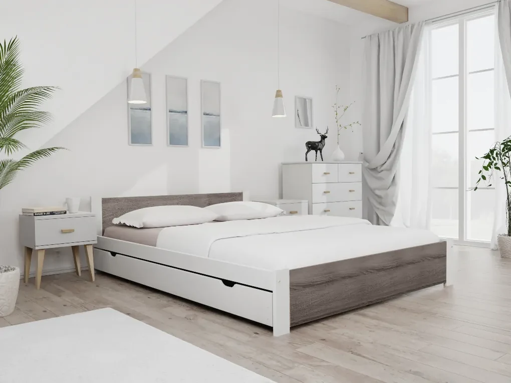 Posteľ IKAROS 120 x 200 cm, biela/dub hľuzovka Rošt: S latkovým roštom, Matrac: Matrac COCO MAXI 20 cm