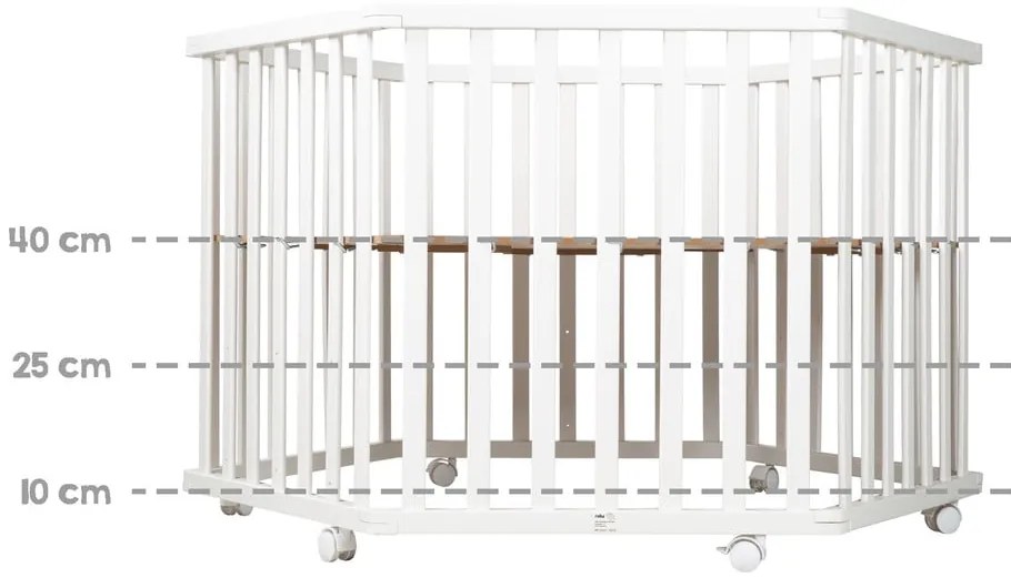 Biela detská ohrádka s nastaviteľnou výškou/na kolieskach – Roba