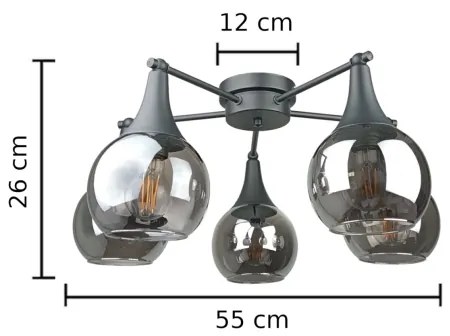 Prisadený luster STAR 5xE27/60W/230V čierna/dymová čierna