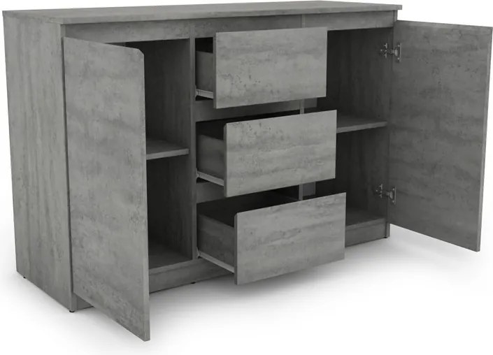 Komoda s 3 zásuvkami Carlos, šedý beton, 120 cm
