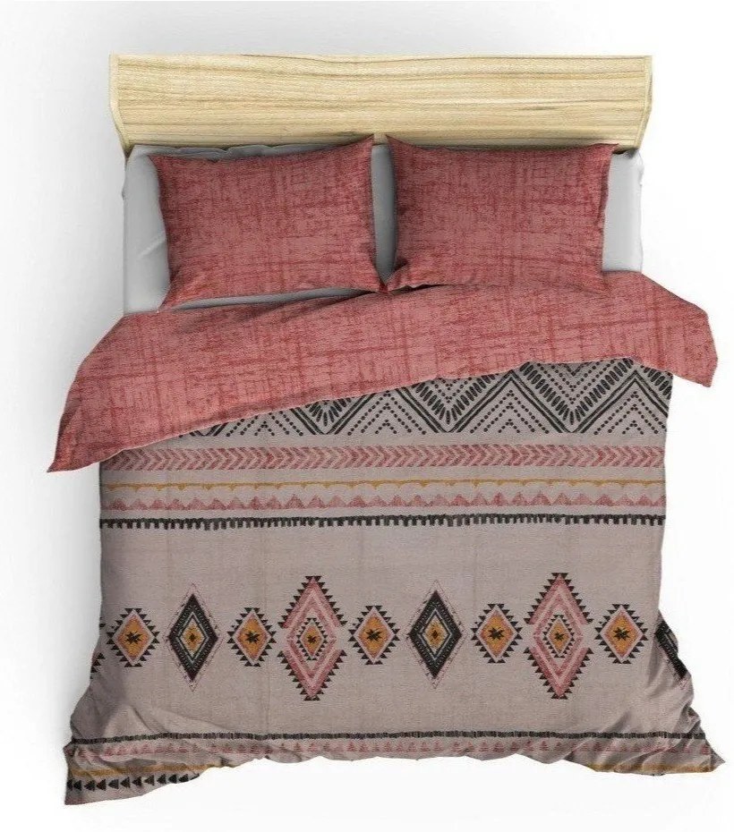 Predĺžené obliečky na dvojlôžko z bavlny Renforcé v tehlovej a hnedej farbe 240x220 cm Felix – Mijolnir