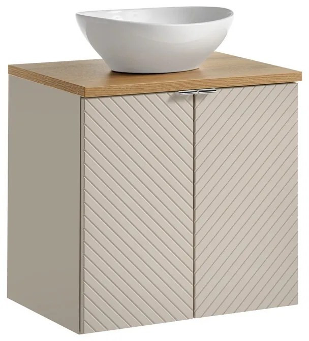 Závěsná skříňka Viva Cashmere Lola II s deskou a umyvadlem 60 cm kašmírová/dub evoke