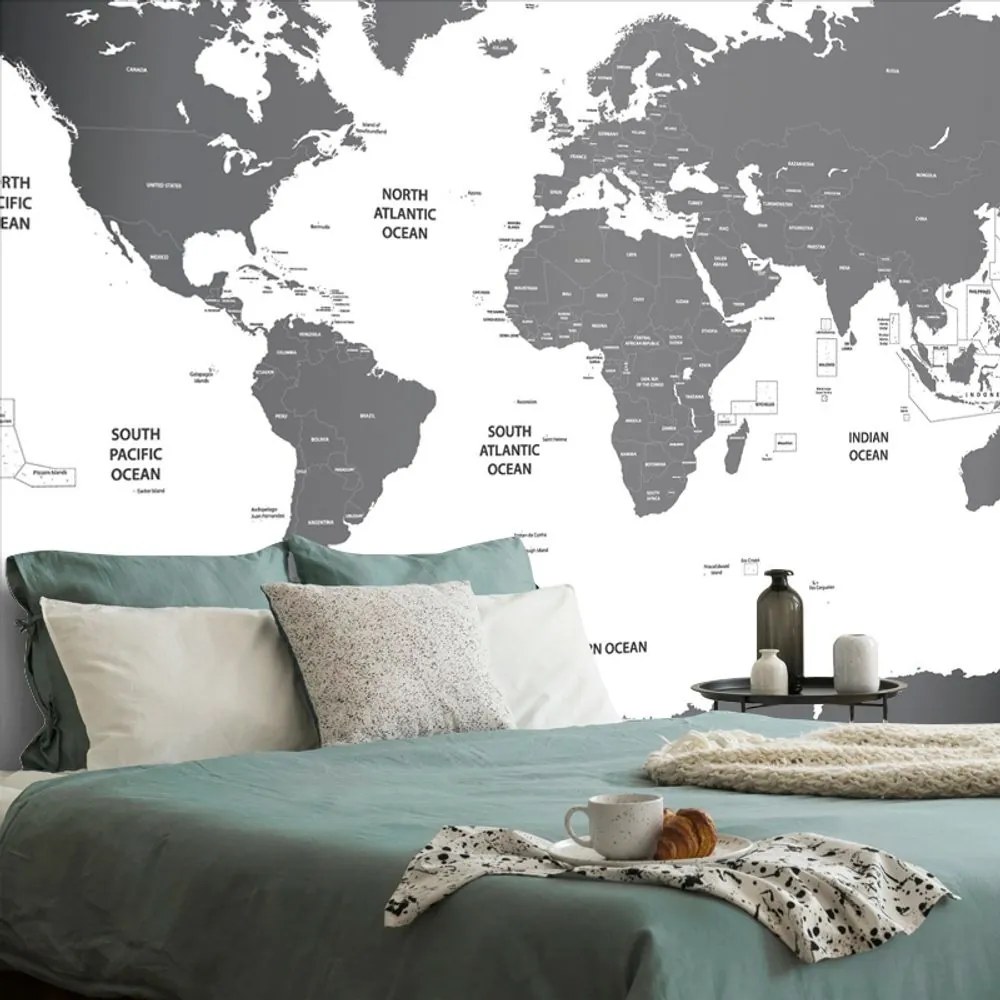 Tapeta mapa sveta s jednotlivými štátmi v šedej farbe - 150x100