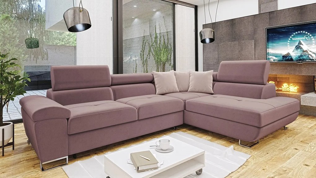 Rohová rozkladacia sedačka Alvin Premium, Dostupné poťahy: Otusso 02 + Sorriso 05 + Sorriso 05, Strana: ľavá