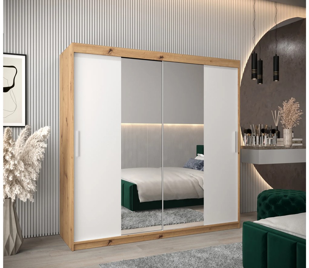 Šatníková skriňa 200 cm Toki 1 (Dub artisan + Biela matná). Akcia -47%. Vlastná spoľahlivá doprava až k Vám domov. 1064937