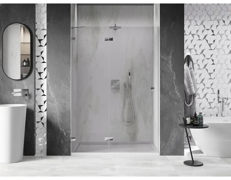 Mexen, Mexen Lunar ľavé výklopné sprchové dvere 130 cm, transparentné, chróm - 834-130-000-01-00-L