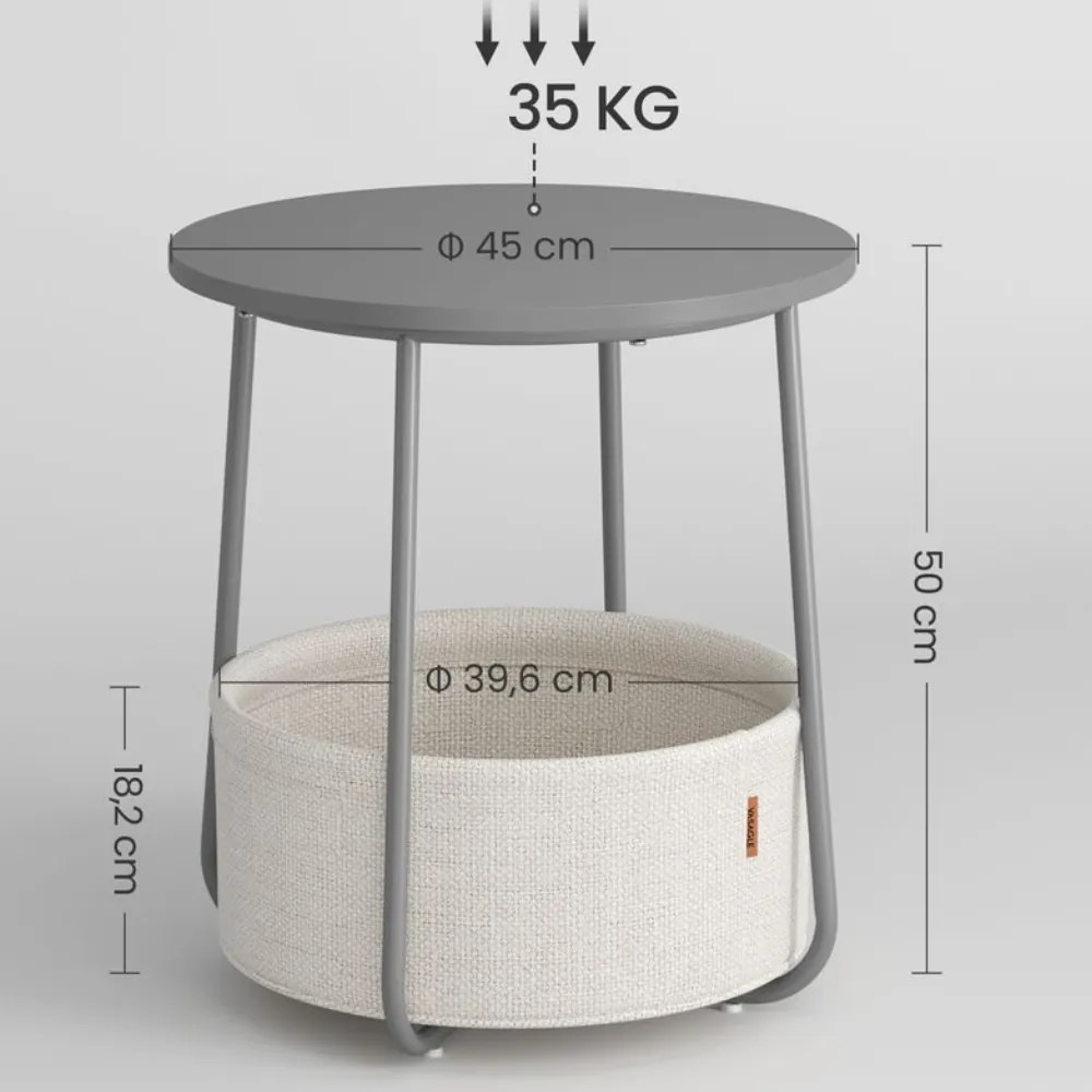 Okrúhly stolík s úložným košom COLETTE, 45x50cm, šedá/biela Vasagle