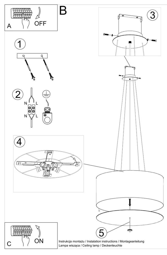 Závesné svietidlo Otto, 1x biele textilné tienidlo, (biele sklo), (fi 60 cm)