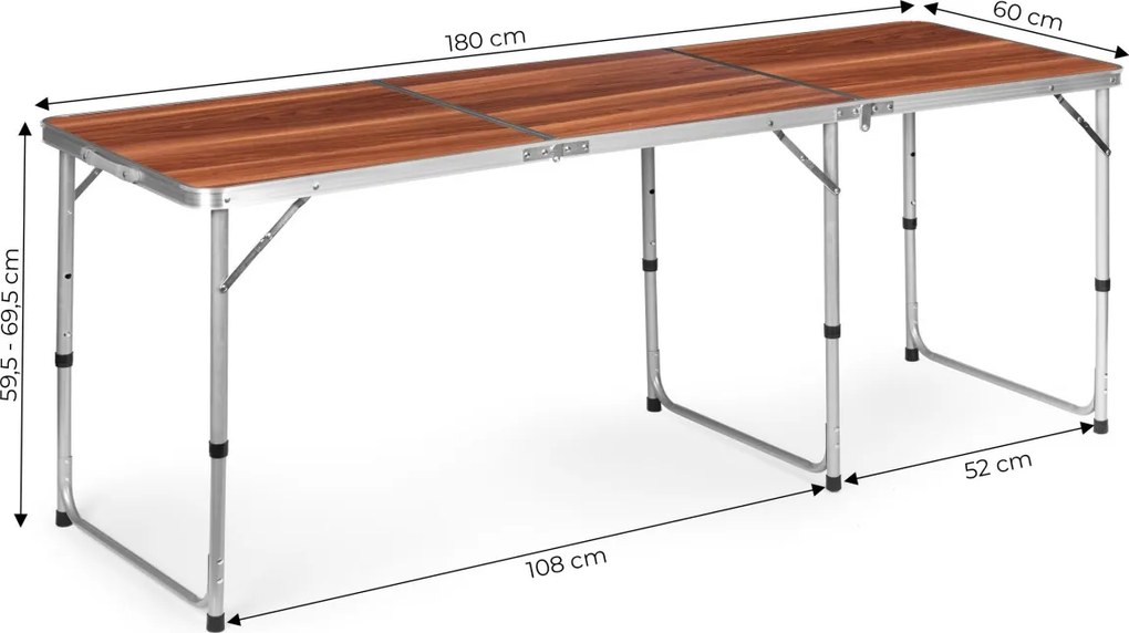 Skládací turistický stůl Veloca 180x60 cm hnědý