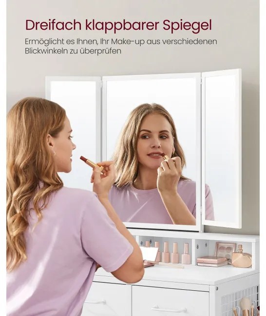 Toaletný stolík s 3-dielnym skladacím zrkadlom RVT004W14