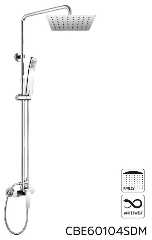 Mereo, Nástenná sprchová batéria Mada so sprchovou tyčou, hadicou, ručnou a tanierovou hranatou sprchou, MER-CBE60104SDM