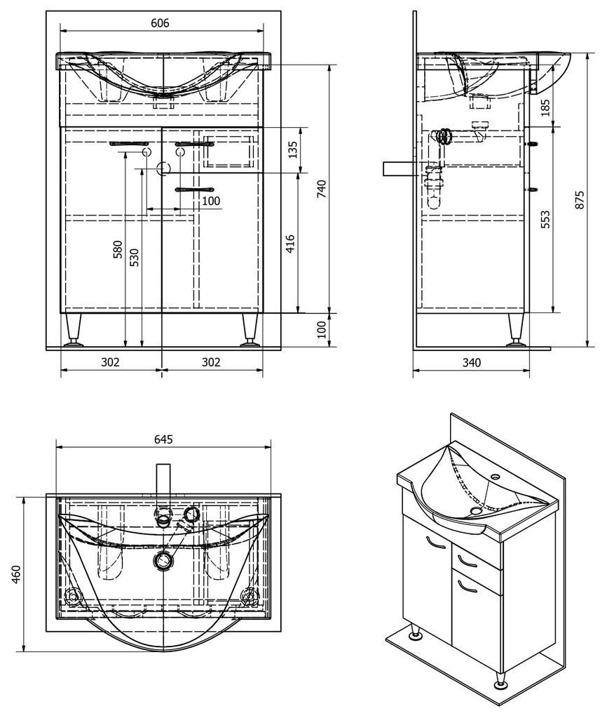Aqualine, KERAMIA FRESH umývadlová skrinka, 1 zásuvka, 60,6x74x33,7cm, biela, 50064A