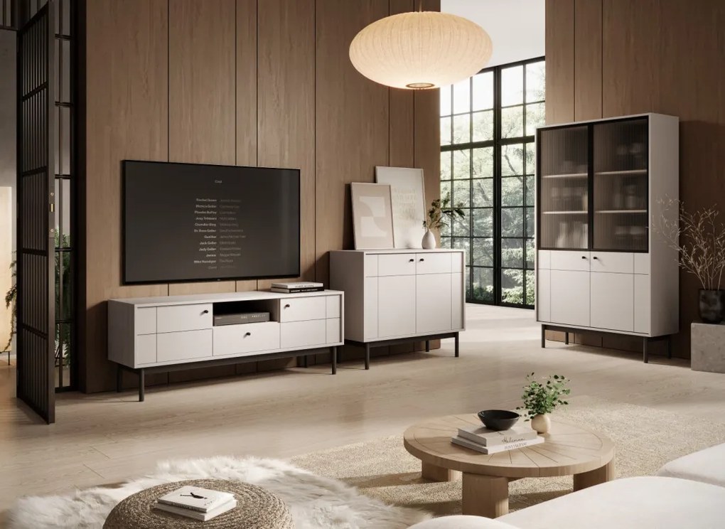 Vysoká vitrína Japandi, 104 cm, béžová kašmír