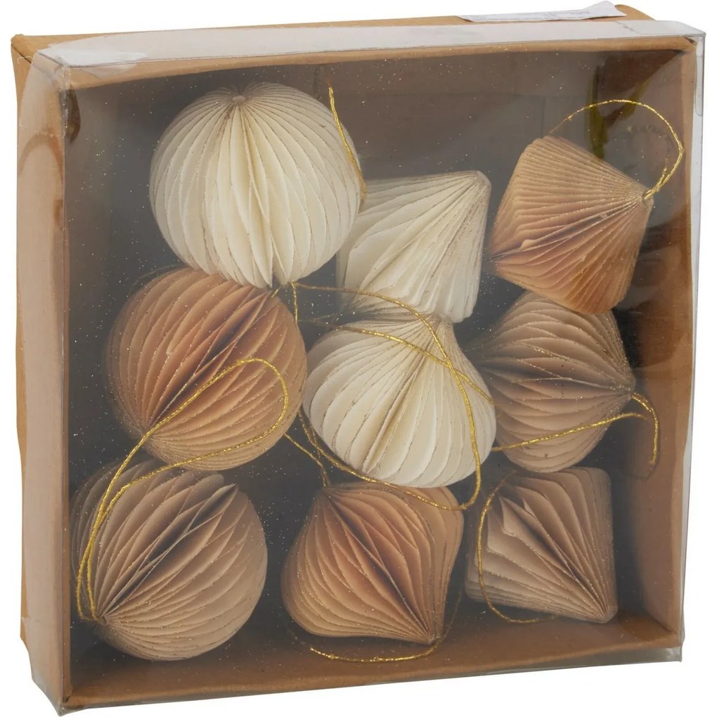 Súprava 9 ks vianočných ozdôb Ornaments, zlato-béžová, 6 cm, honeycomb