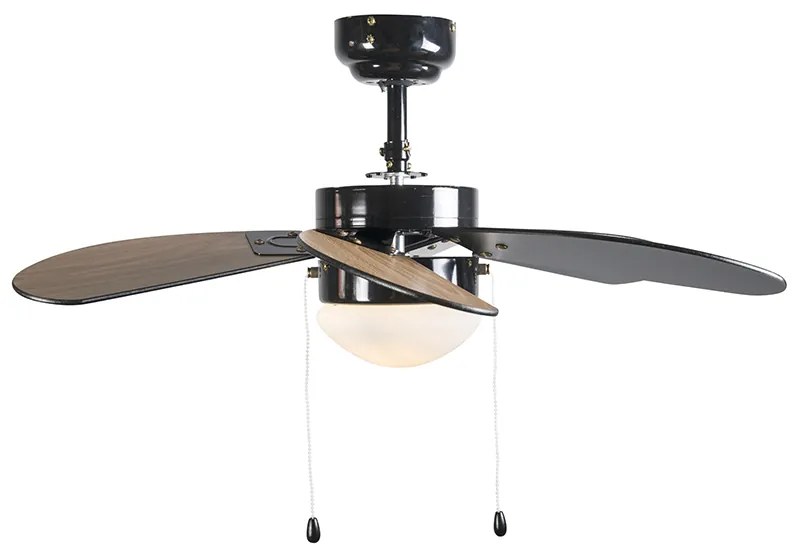 Stropný ventilátor čierny s drevenou potlačou 80 cm s ťahovým spínačom - Fresh