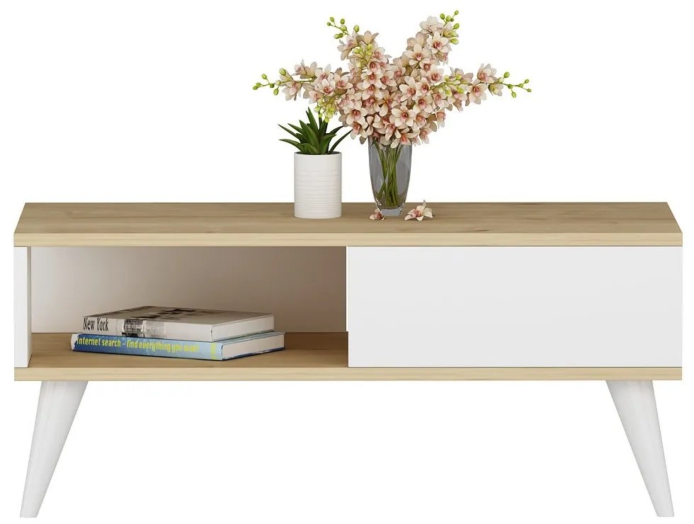 Dizajnový konferenčný stolík Olson 90 cm dub biely