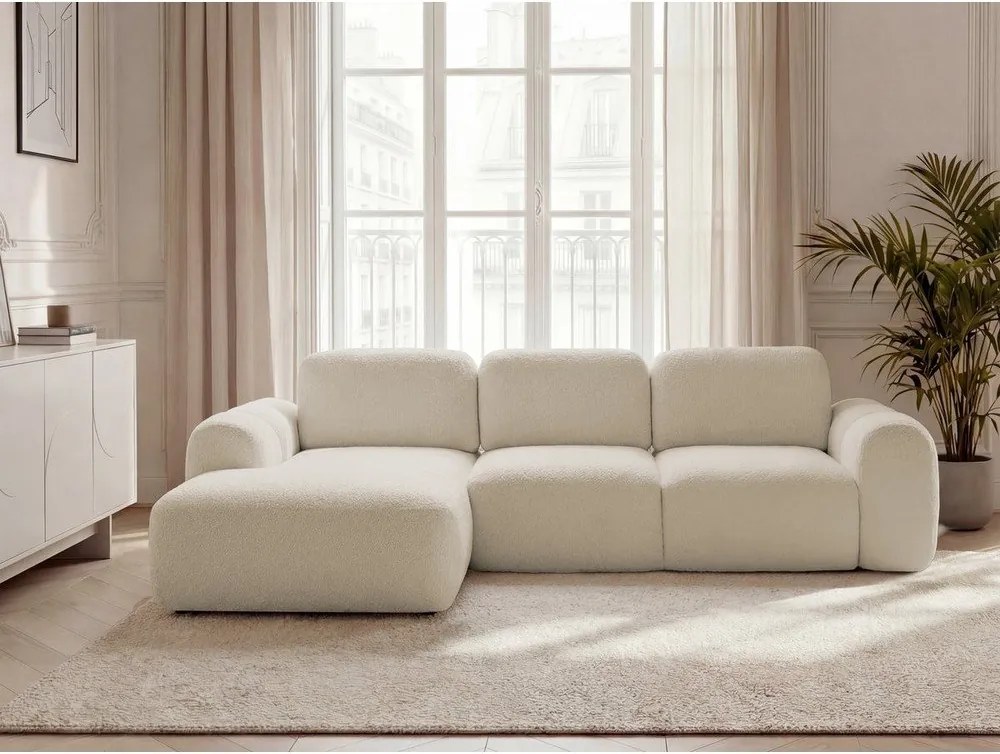 Béžová rozkladacia/s úložným priestorom rohová pohovka z textílie buklé (ľavý roh/s leňoškou) Montaigne – Bobochic Paris