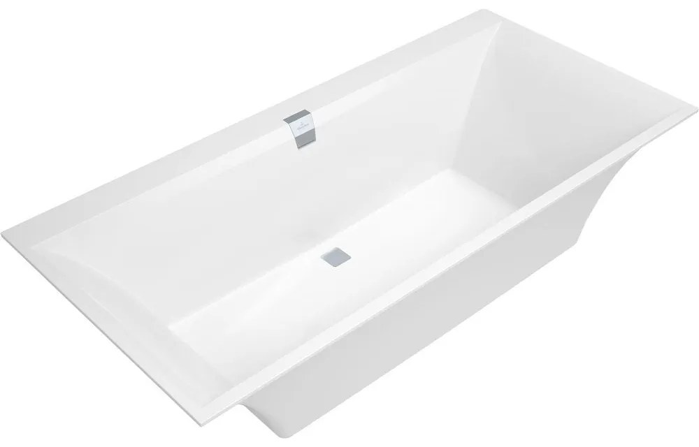 VILLEROY &amp; BOCH Squaro Edge 12 pravouhlá vaňa z materiálu Quaryl, odtok v strede, 1900 x 900 x 450 mm, biela alpská, UBQ190SQE2DV-01