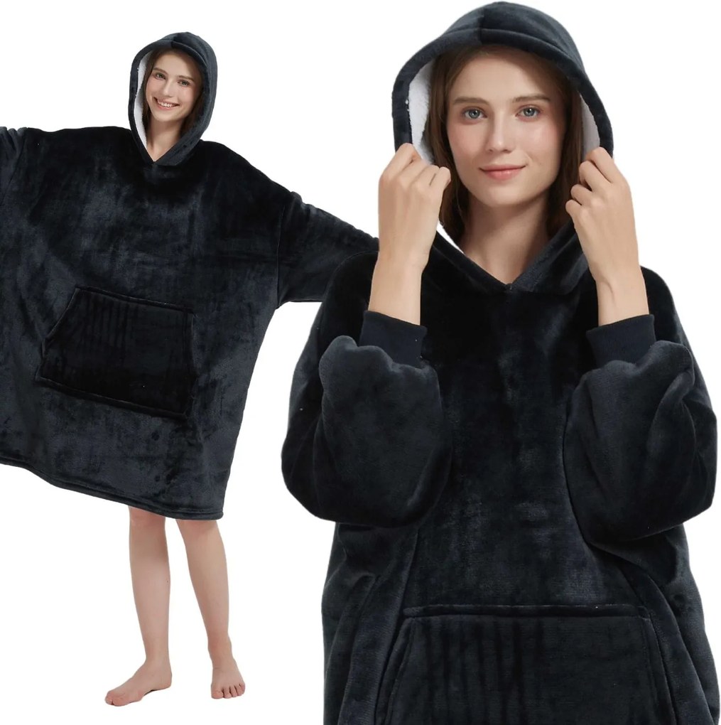 Deka s rukávmi HOODIE čierna