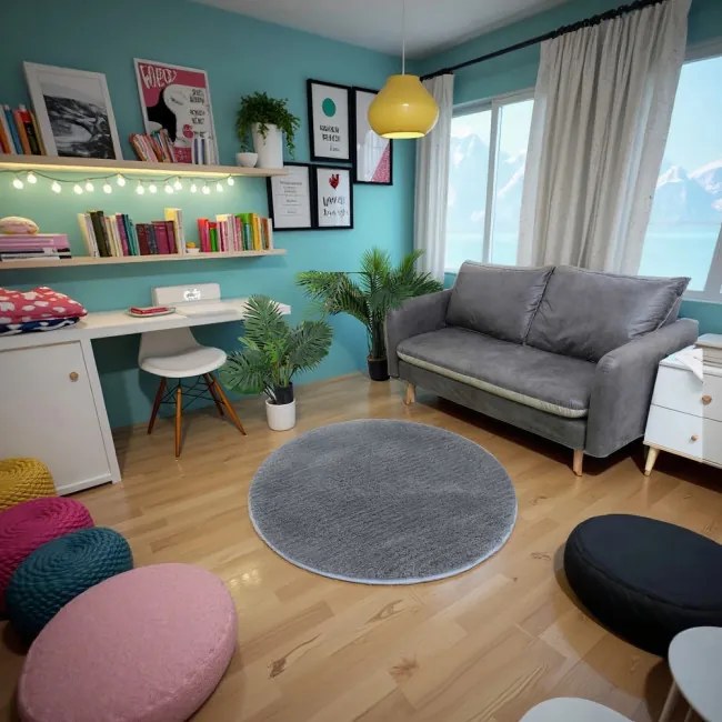 Protišmykový koberec ALPACA sivý kruh