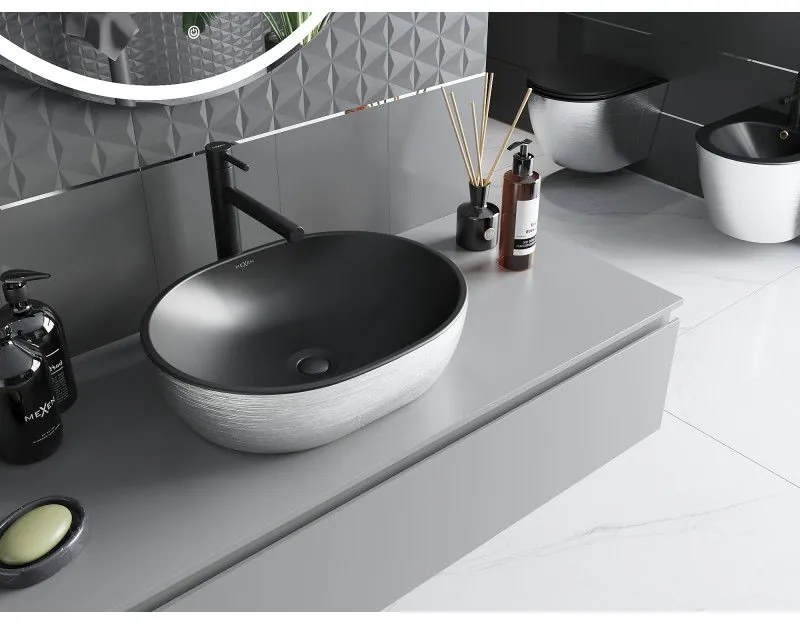 Mexen Viki, umývadlo na dosku 48x35x14 cm, čierna matná-strieborný vzor, 21054873