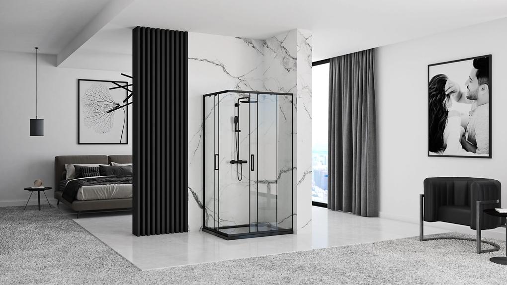 Rea Punto, sprchovací kút 100x80x190 cm, 5mm číre sklo, čierny profil + čierna sprchová vanička Savoy, KPL-K1017