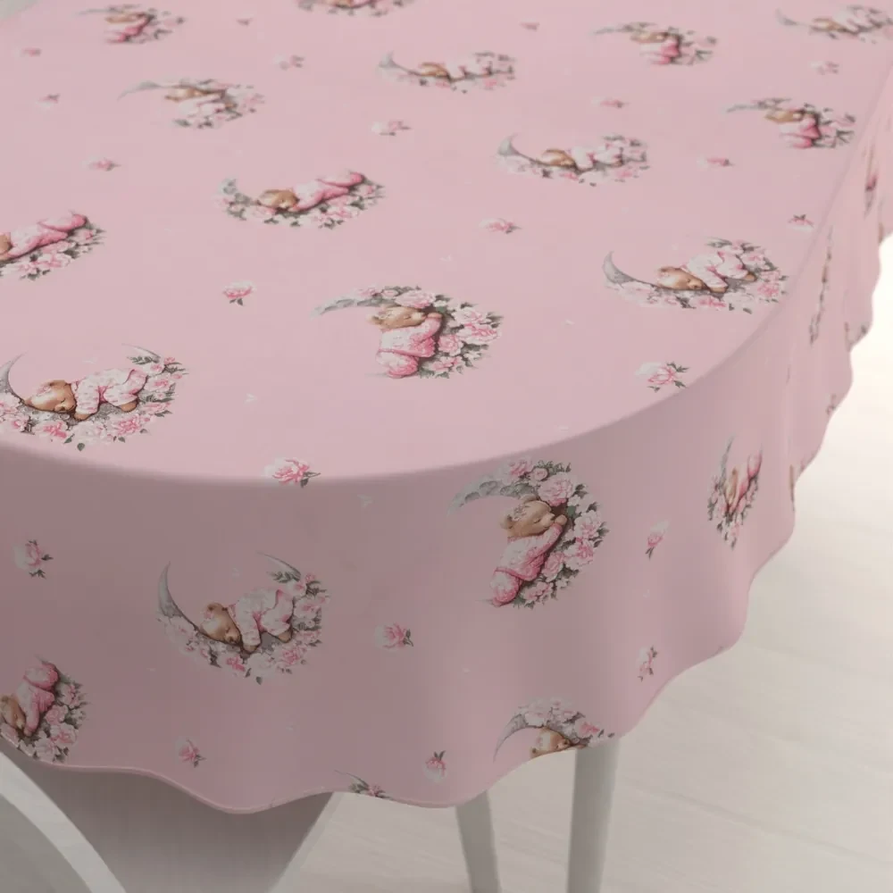 Biante Detský bavlnený oválny obrus Sandra SA-626 Spiace medvedíky na ružovom 120x140 cm