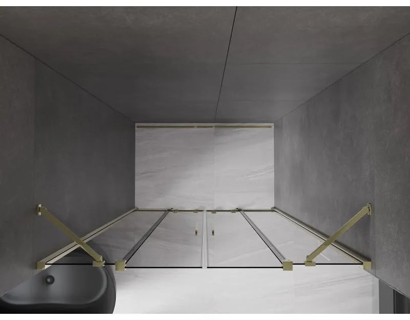 Mexen Velar Duo, posuvné sprchové dvere do otvoru 140 cm, 8mm šedé sklo, zlatá lesklá, 871-140-000-42-50