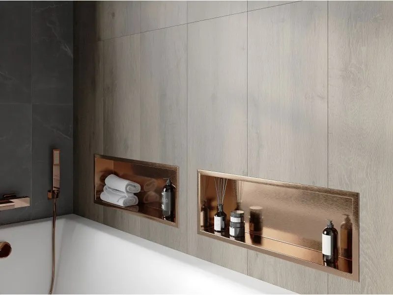 Mexen X-Wall-R, polica na zapustenie s prírubou  60 x 20 cm, medená matná - 19C0602010