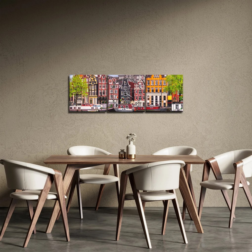 Obraz - Amsterdam, tanečné domy (s hodinami) (90x30 cm)