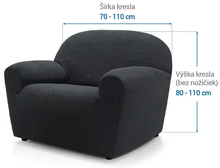 Super strečové poťahy HARMONIA antracitová kreslo (š. 70 - 110 cm)