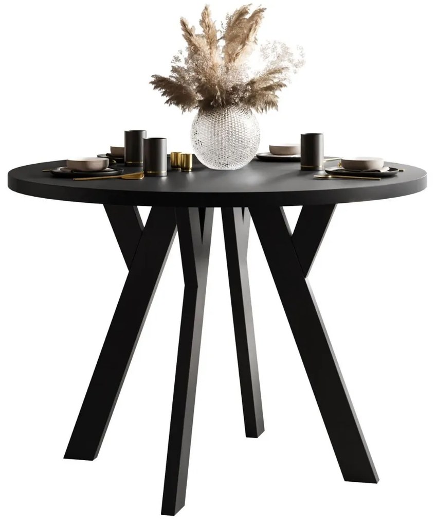 OKRÚHLY ROZKLADACÍ JEDÁLENSKÝ STÔL EWALD ČIERNY MATNÝ 100/140 cm