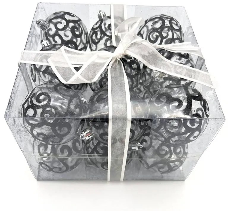 DECOLED Plastové ozdoby, d. 7 cm, 18 ks, čierne