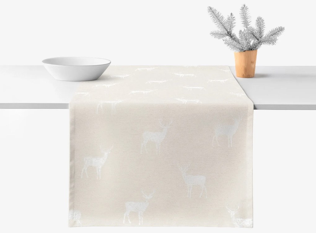 Goldea vianočný behúň na stôl natura – jeleňe na režnej 50x120 cm