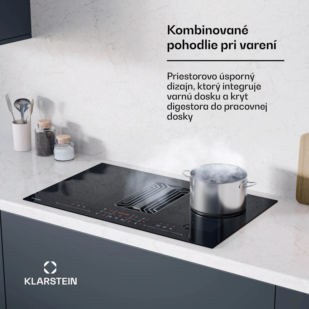 Klarstein AirJet FlexPro Down Air System | indukčná varná doska + odsávač pár | Flexzóna | Booster